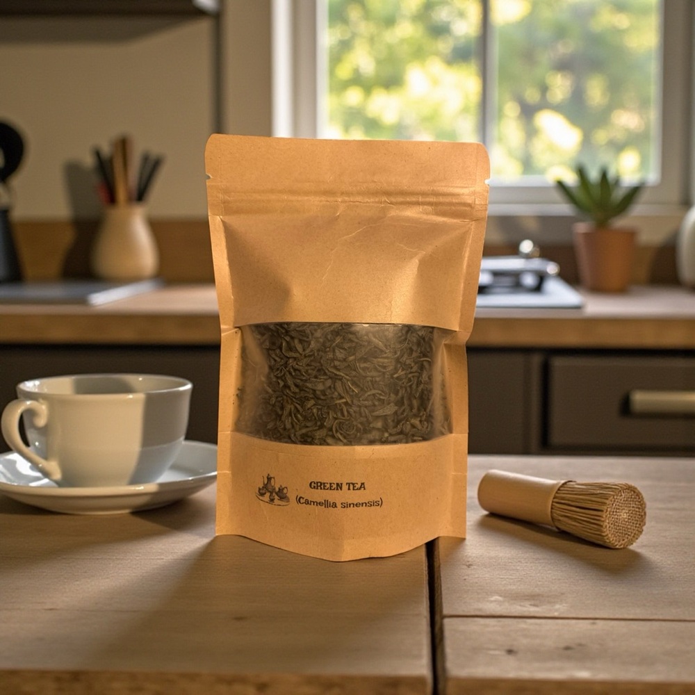 Green Tea Leaves in Closable Kraft Pouch Camellia Sinensis New In Package